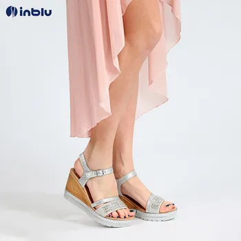 

INBLU silver sandals with rhinestone and wedge