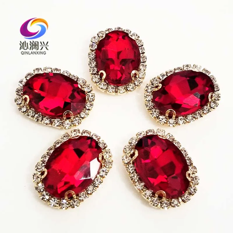

Red oval shape top quality Glass Crystal buckle,golden base sew on rhinestones with hole,Diy/Clothing/wedding decoration SWTKG07