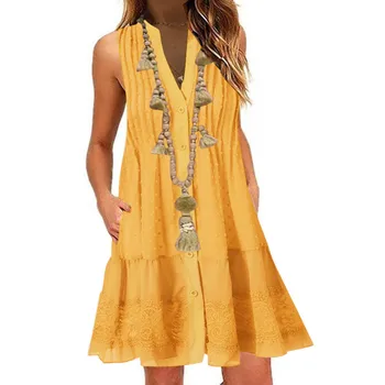 

JAYCOSIN 2019 New Summer Dress Women Casual Loose sexy V-Neck Sleeveless Tank Patchwork beach Dresses vestidos robe femme 9709