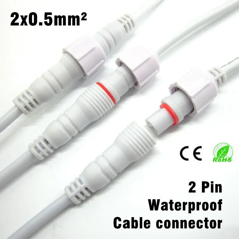 

10 pairs/lot 2 Cores Waterproof Connector Cable With Male Plug And Female Plug Adapter 2pin 40cm Length For LED Light Strips