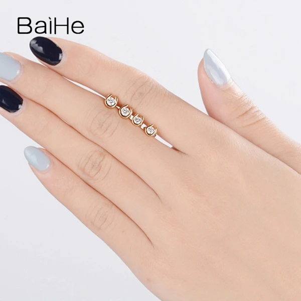 BAIHE Solid 14 К желтого золота 0.16CT H/SI круглая 100% из натуральной бриллиантами Обручение Мода Fine Jewelry Элегантный серьги-гвоздики