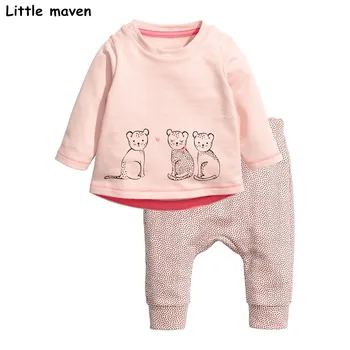 

Little maven children's clothing sets 2018 new autumn Girls Cotton brand long sleeve cat print pink t shirt + dot pants 20169