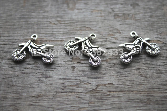 

30pcs--Motorcycle Charms, Antique Tibetan Silver Tone 2 sided Dirt Bike charm pendants 23X18mm