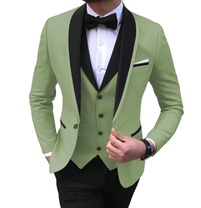 Mens 3 Pieces Party Slim Fit Suits Classic Design Shawl Lapel Tuxedos Prom Suit Blazer& Pants& Vest for Wedding - Цвет: Tea Green