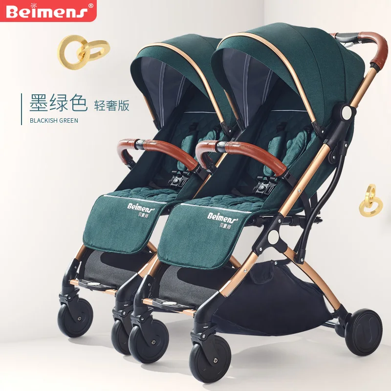 Babyfond Beimeng двойная детская коляска может сидеть и съемный ультра-светильник, переносная Складная коляска для детей - Цвет: Dark green 2