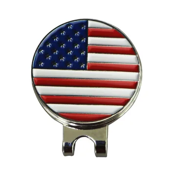 

American USA Flag Golf Ball Mark with Magnetic Golf Hat Clip Silver Color Blank