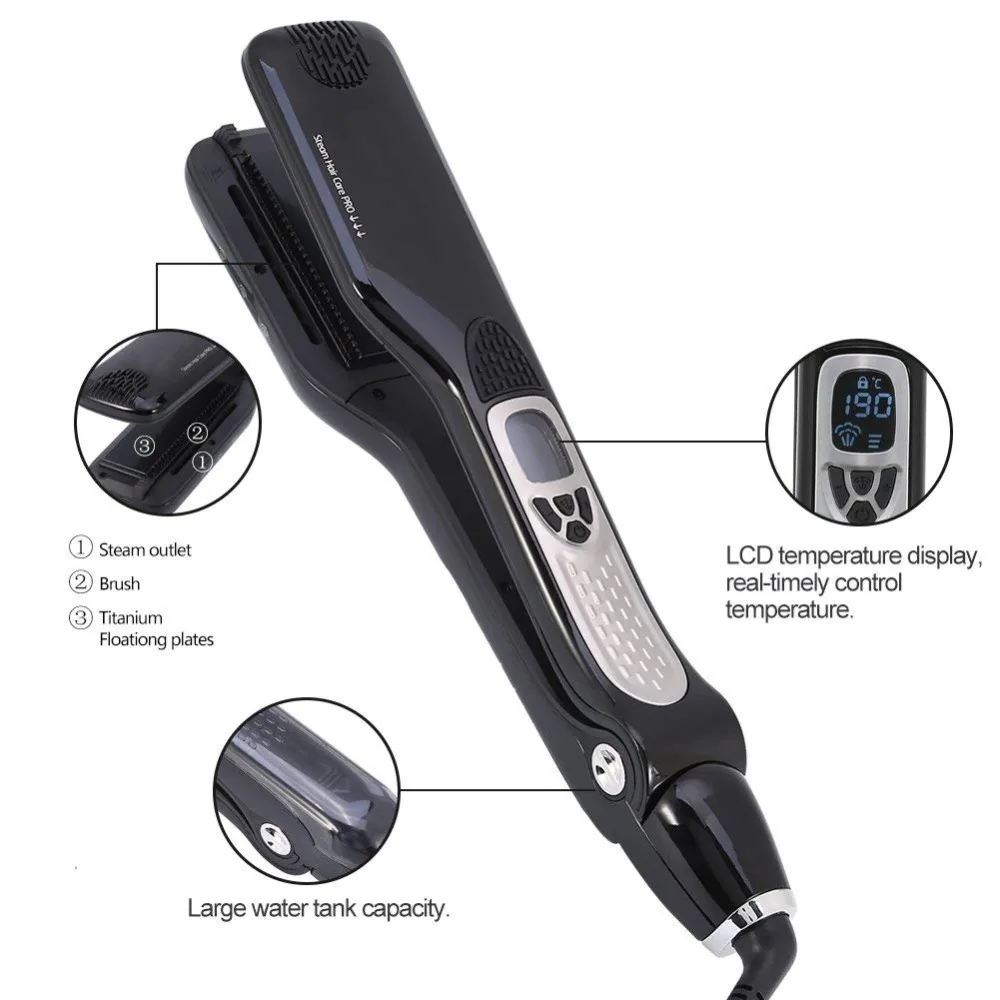  Professional Vapor Spray Fast Electric Smooth Brush Titanium Ceramic Hair Straightener Comb steam F