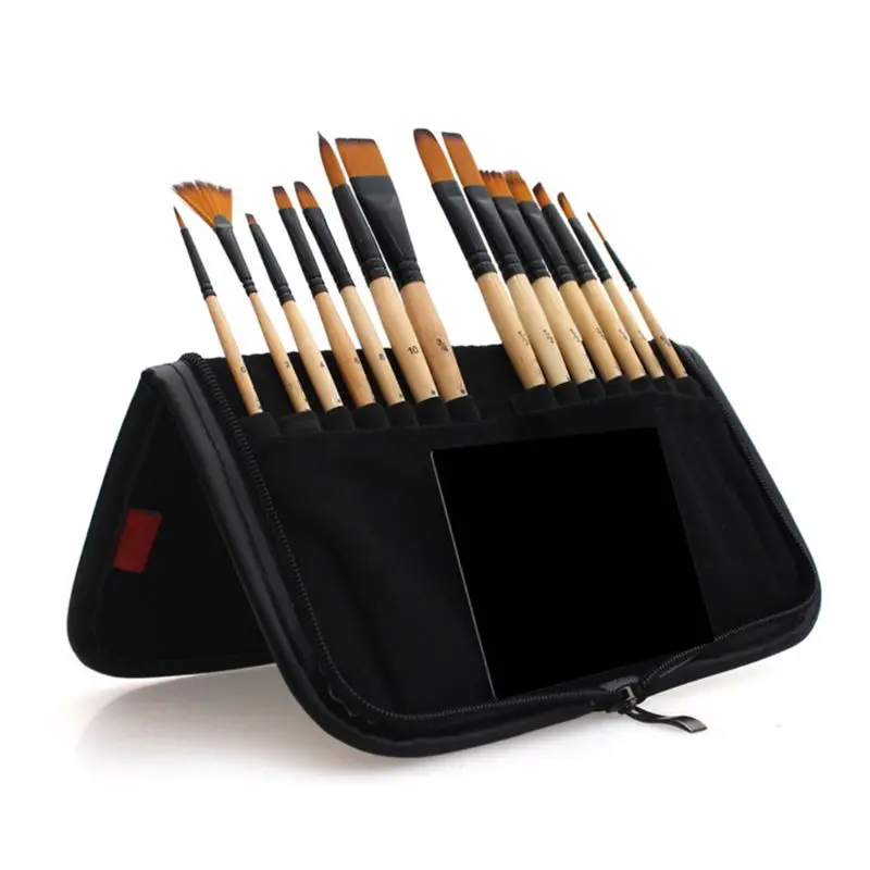 14 шт. кисти для рисования, акриловая кисть для акварели, чехол для карандаша, сумка для хранения для школьных художников, рисование - Цвет: Black
