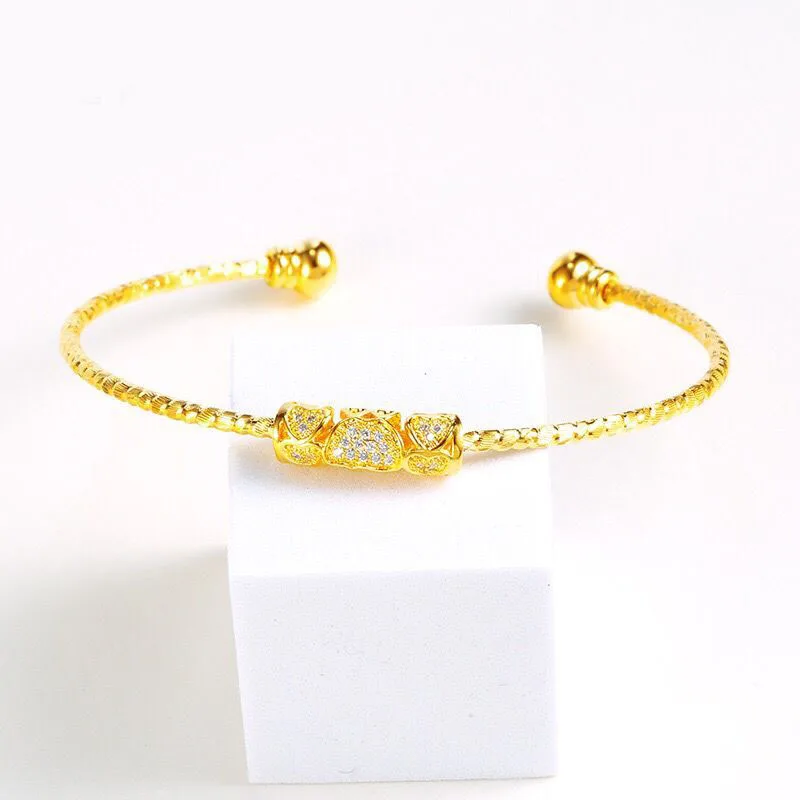 

MxGxFam Tiny CZ Bangles and Bracelets ( openning ) for Women Fashion Jewelry 24 k Pure Gold Color