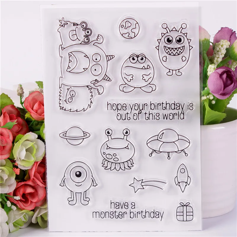 

DLKSDI Alien spacecraft monster Transparent Clear Stamp DIY Silicone Seals Scrapbooking / Card Making/Photo Album Decoration