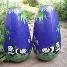 Редкие коллекционные тканевые вазы династии Цин \ ручная работа \ Украшение, пара, редкие виды "Панда"