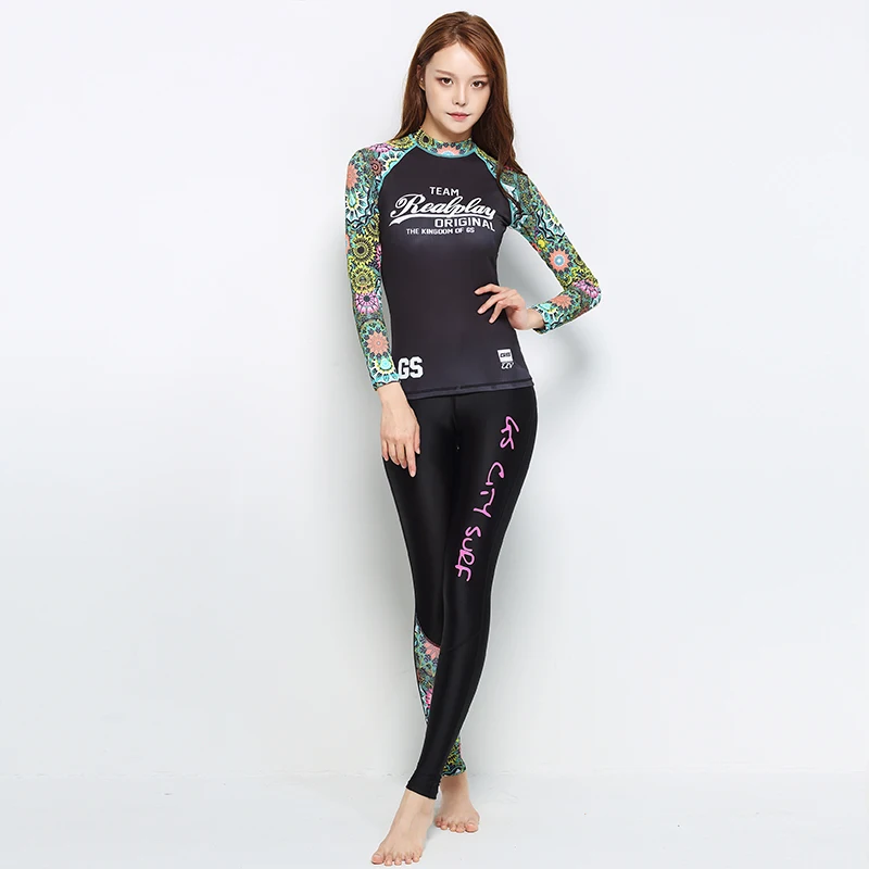 

GSOU SNOW Women Wetsuit Surfing Swimwear Rash Guards Quick Dry Sunscreen Long Sleeve Top Pant Beach Bathing Suit High Elasticity