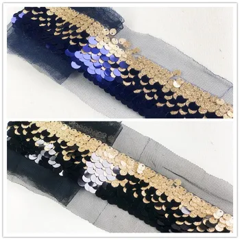 

5Yards Golden Sequined Lace Trim Mesh Ribbons DIY Sewing Latin Dance Dress Braid Accessories Red Blue Beaded Paillette Tassel