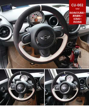 

Black Genuine leather and Suede Hand-stitched Car Steering Wheel Cover for BMW mini cooper CABRIO special rice Smart Fortwo