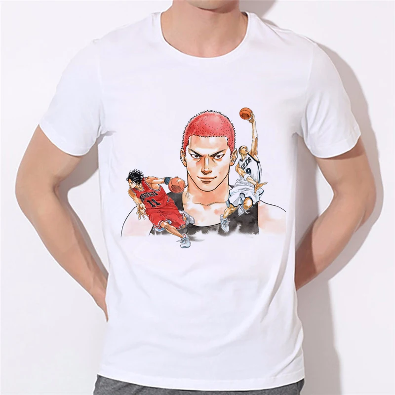 

Cartoon Men printed t shirt 2018 summer style Anime Slam Dunk T Shirt men Hanamichi Sakuragi shirt 41N-11#