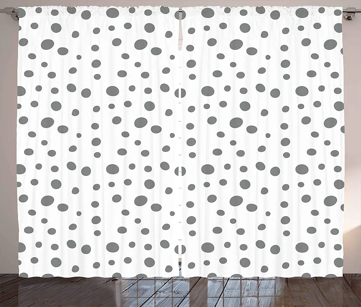 Grey And White Curtains Simplistic Spotty Dalmatian Pattern In