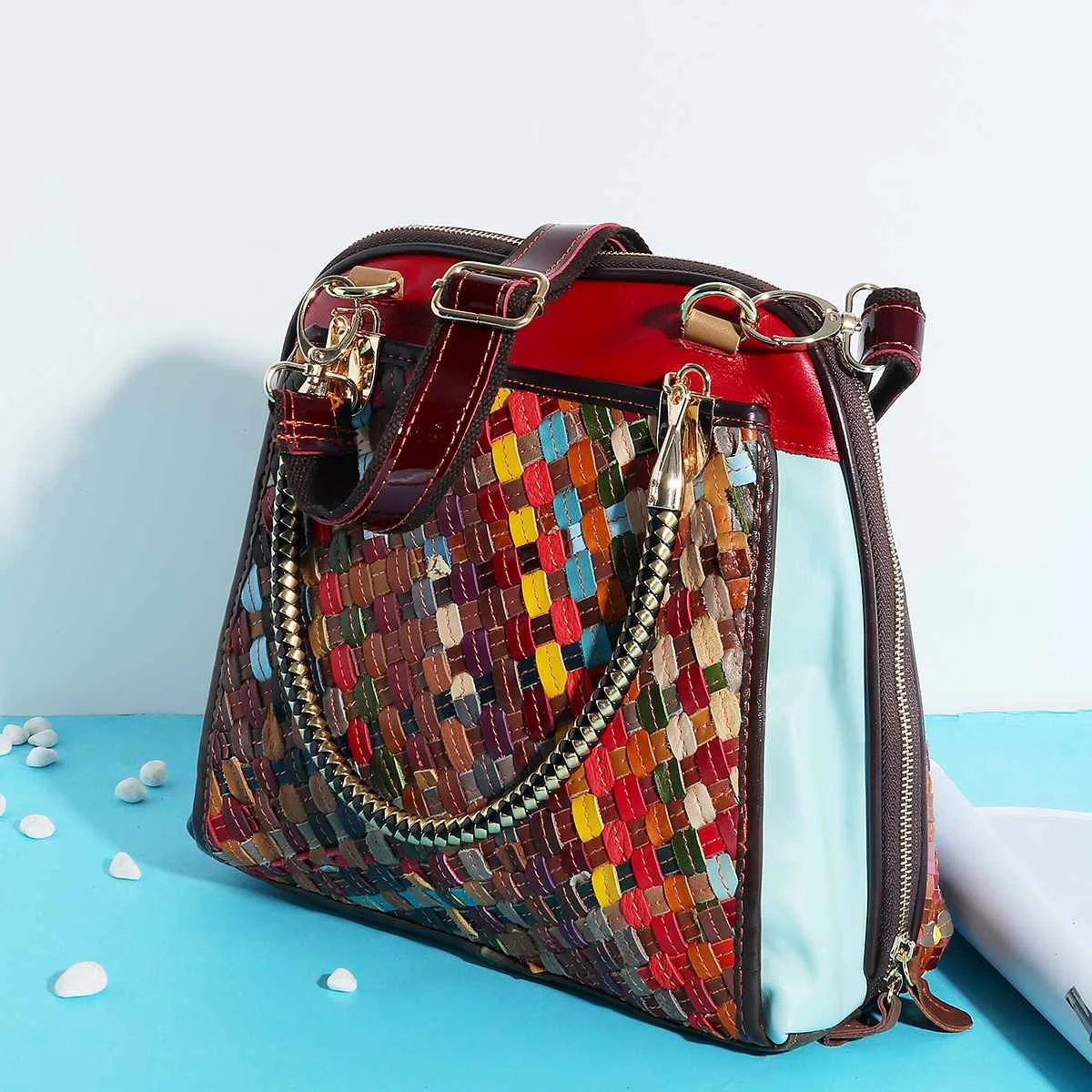 Женская сумка Bolsa из натуральной кожи, женская сумка в стиле пэчворк с цветочным узором, сумка через плечо для дам, разноцветная сумка в виде ракушки
