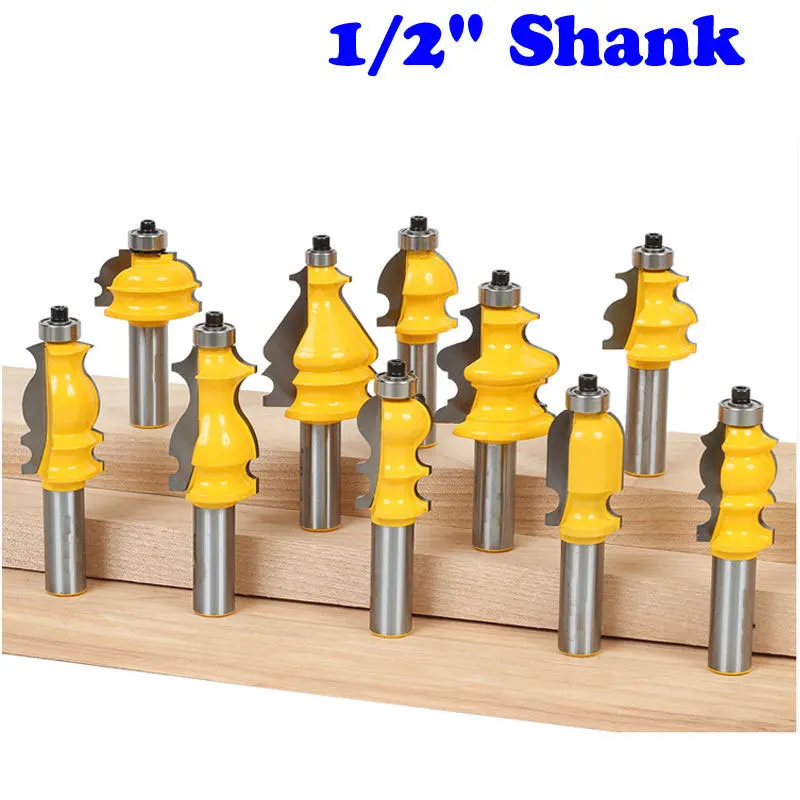 

10 Bit Architectural Molding Router Bit Set - 1/2" Shank Line Knife Woodworking Cutter Tenon Cutter For Woodworking Tools