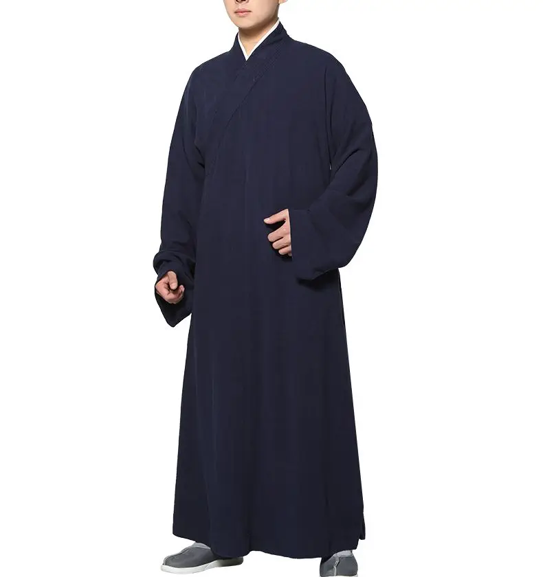 Унисекс Хлопок и лен буддийские монахи Шаолинь халаты буддизм одежда медитация кунг-фу дзен Lay костюмы халат униформа - Цвет: dark blue