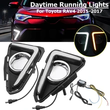 For Toyota RAV4 2016 2017 1 Pair LED Daytime Running Light Yellow Turning Signal Waterproof ABS