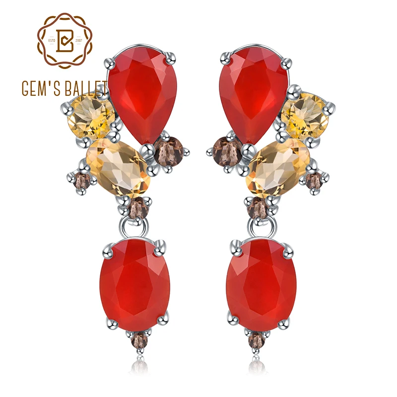 GEM'S BALLET Серьги из натурального сердолика с цитрином стерлингового серебра 925