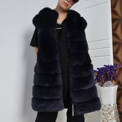ZADORIN новое зимнее пальто женское меховое плотное теплое пальто с коротким рукавом из искусственного меха Пальто Плюс Размер Длинная тонкая Лисичка Меховая куртка верхняя одежда - Цвет: Navy blue