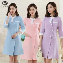 Мода корейский Круглый вырез медсестры униформа с короткими рукавами летнее платье косметолога больница салон красоты клиника медицинская униформа