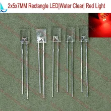 200 шт./лот) прямоугольник 2x5x7 мм 2*5*7 мм Прямоугольный светодиод прозрачный красный светодиод