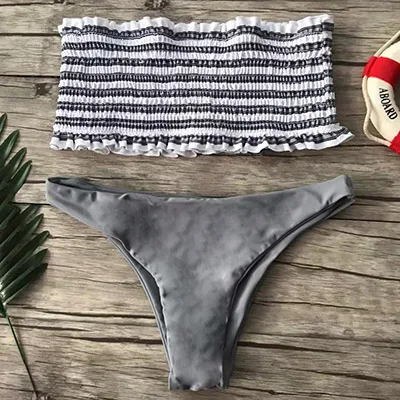 Bikinswimsuit, летний женский комплект с бюстгальтером, сексуальный полосатый принт, гофрированный, стрейчевый, обтягивающий, на груди, без косточек, высокоэластичное нижнее белье - Цвет: gray