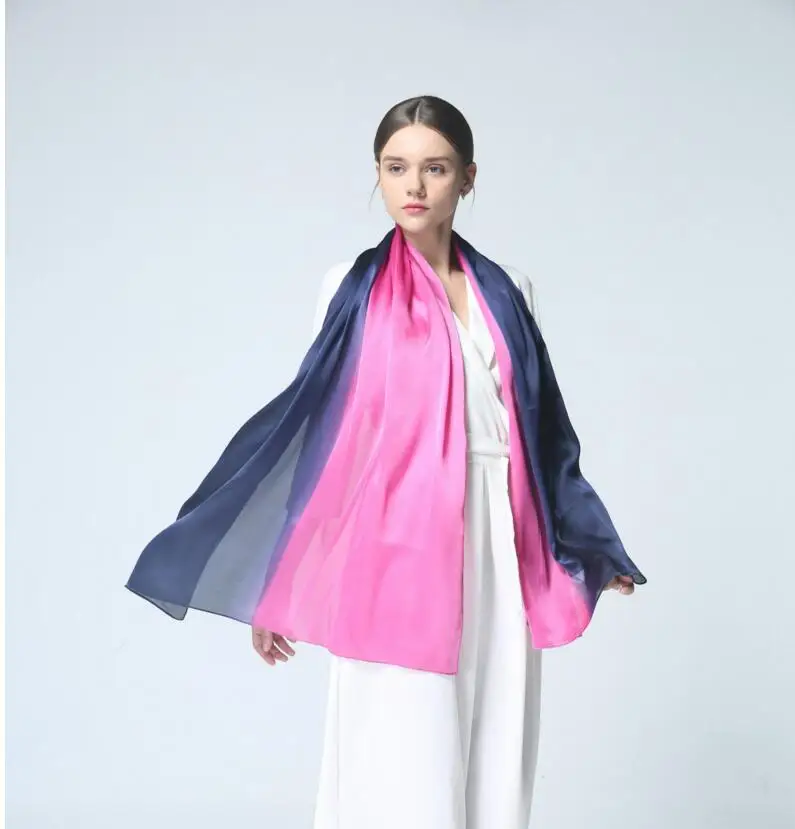 Дизайн люксовый бренд Твердый Шелковый летний шарф градиент Dip dye хиджаб для мусульманок шаль длинная мягкая обёрточная бумага