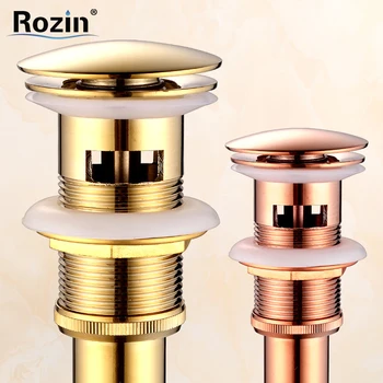 

Free Shipping Rose Gold /Golden Brass Basin Sink Pop Up Drain with Overflow Bathroom Waste Drainer