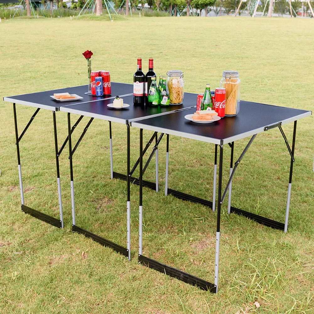 Giantex 3PCS Folding Outdoor Camping Picnic Table Set Height Adjustable Indoor Home Furniture OP3557