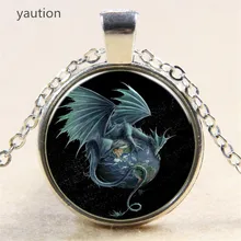 Hot! Star Air Fly Dragon Pendant Necklace Antique Silver/Bronze Chain Glass Necklace Vintage Jewelry Gift For Women Men