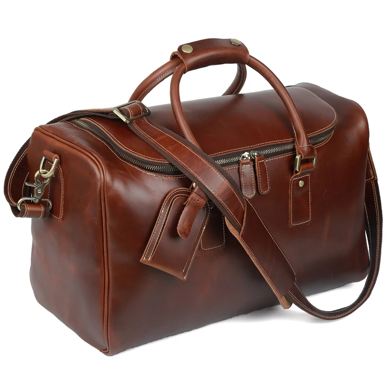 TIDING Genuine Cow Leather Men Women Duffle Bag Retro Handbag Shoulder Bag Travel Luggage Bags ...