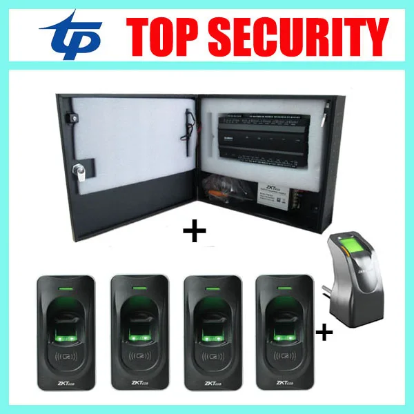 4 doors access control panel access control board, TCP/IP fingerprint access control with 4pcs MF card reader  and power box