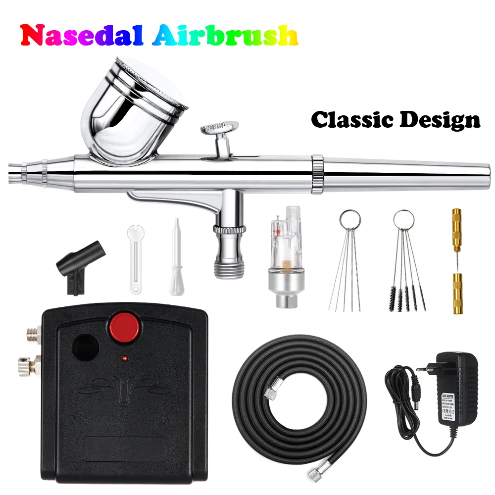 

Nasedal Dual-Action Airbrush Compressor Kit Air Brush Paint Gun Makeup Nail Paint Spray Gun Tattoo Body Car Paint Cleaning Tool