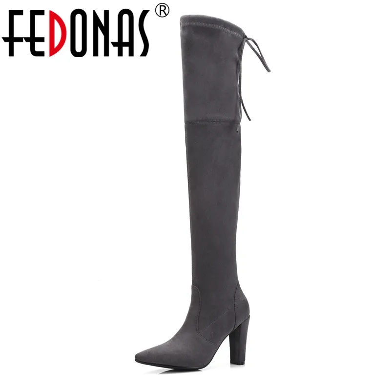 

FEDONAS New 2019 Over The Knee High Boots Long Autumn Winter Knight Boots High Heels Warm Snow Shoes Woman Tight High Boots