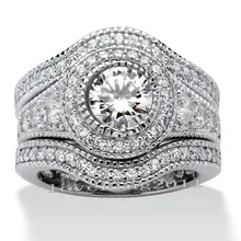 Victoria Wieck joyas antiguas 6 mm topacio simuló diamantes de 10KT oro blanco llenó 3 Engagement Wedding Band Set anillo Sz 5-11
