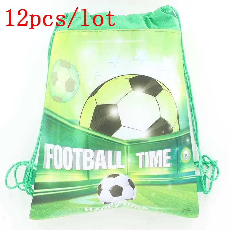 

12 pcs/lot Football Printing Drawstring Backpack Non-woven Fabrics Bag Children Casual Gift Rucksack Birthday Backpacks