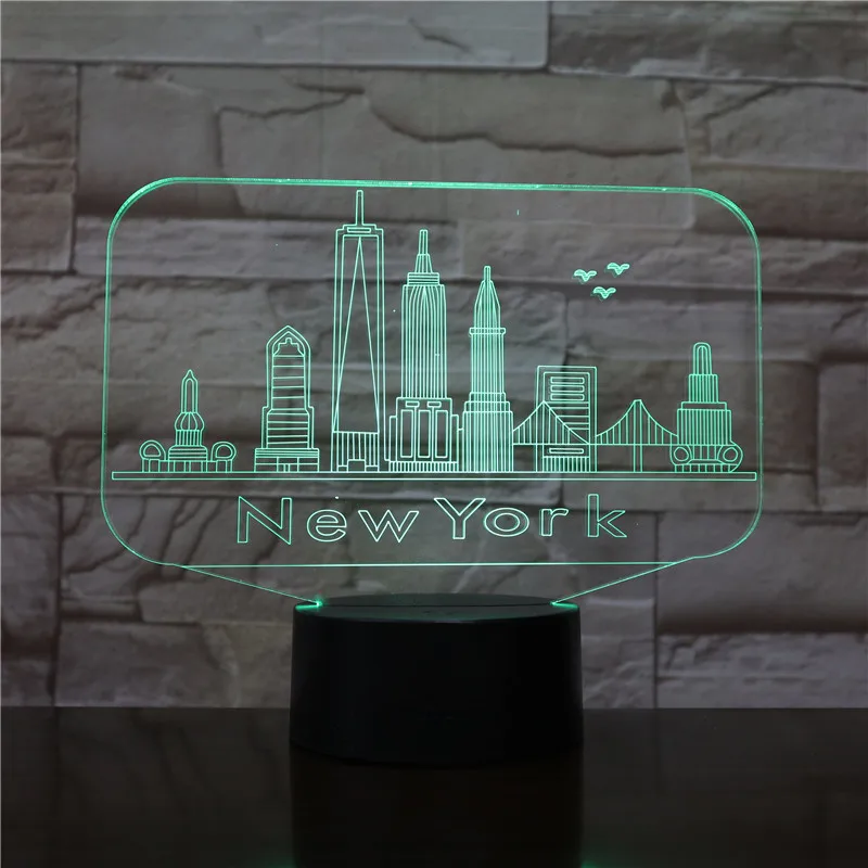 

City New York Usb 3d Led Night Light veilleuse Lamp Decoration RGB Kids Baby Gift Famous Buildings Table Lamp Bedside neon