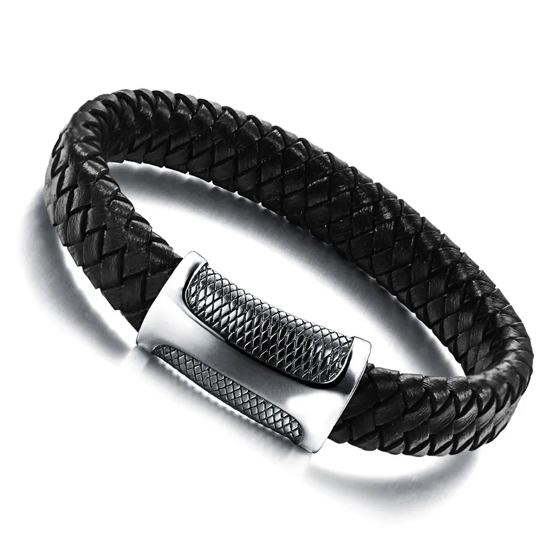 TOP Quality Fashion Men's Bracelets & Bangles PU Leather Bangles Black