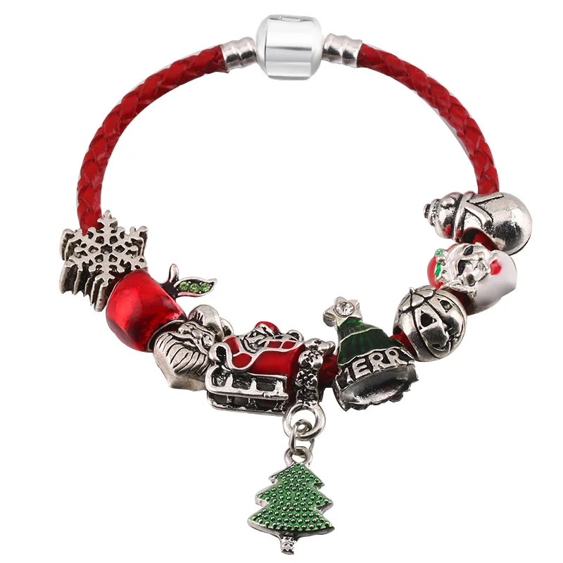Дропшиппинг Рождественский браслет Для женщин с Санта Клаус и бусины рождественская елка fit Марка браслет для Для женщин девочек