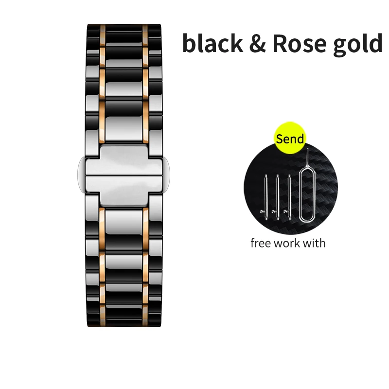 Ремешок для Apple Watch, 40 мм, 38 мм, керамика, нержавеющая сталь, съемный ремешок, браслет, ремешок для часов iWatch, 44 мм, 42 мм, все модели - Цвет: Black and rose gold