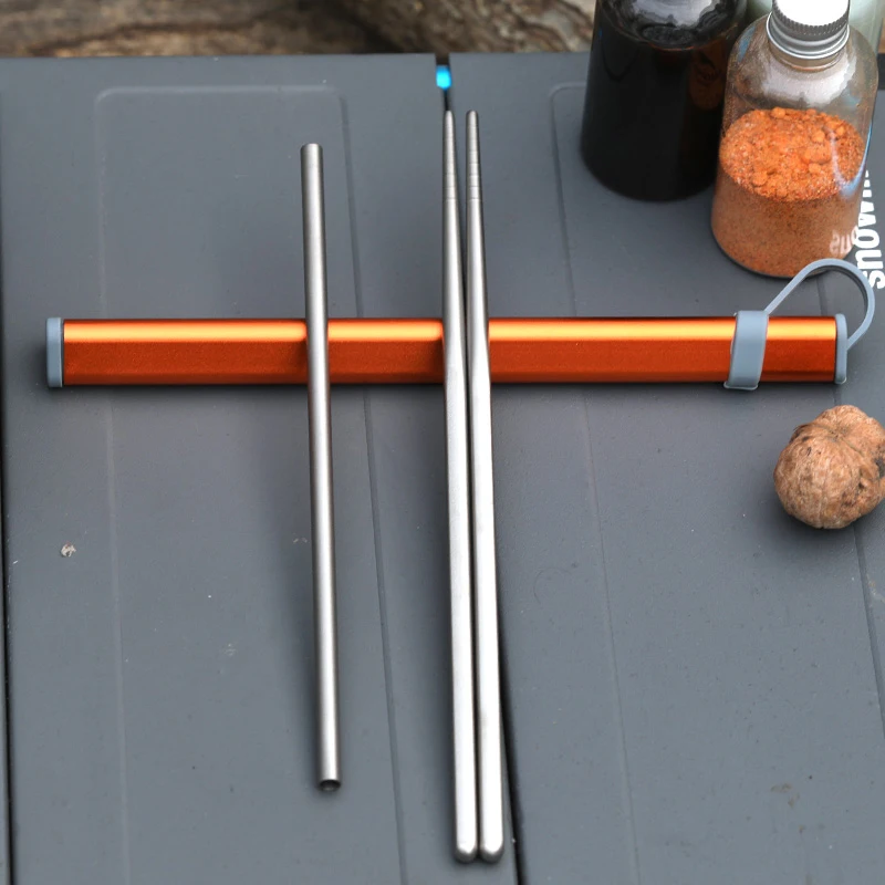 

Tiartisan Portable Dinnerware Set Japanese Titanium Cutlery Chopsticks Straw Set Outdoor Camping Travel Chopstick Straw Flatware