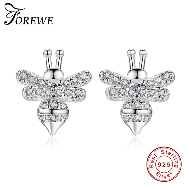 

FOREWE Luxury Clear CZ Crystal Earrings 925 Sterling Silver Manetic Bee Stud Earrings for Women Wedding Engagement Jewelry 2018