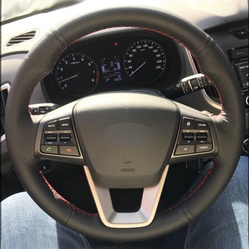 Buy Black Natural Leather Car Steering Wheel Cover for