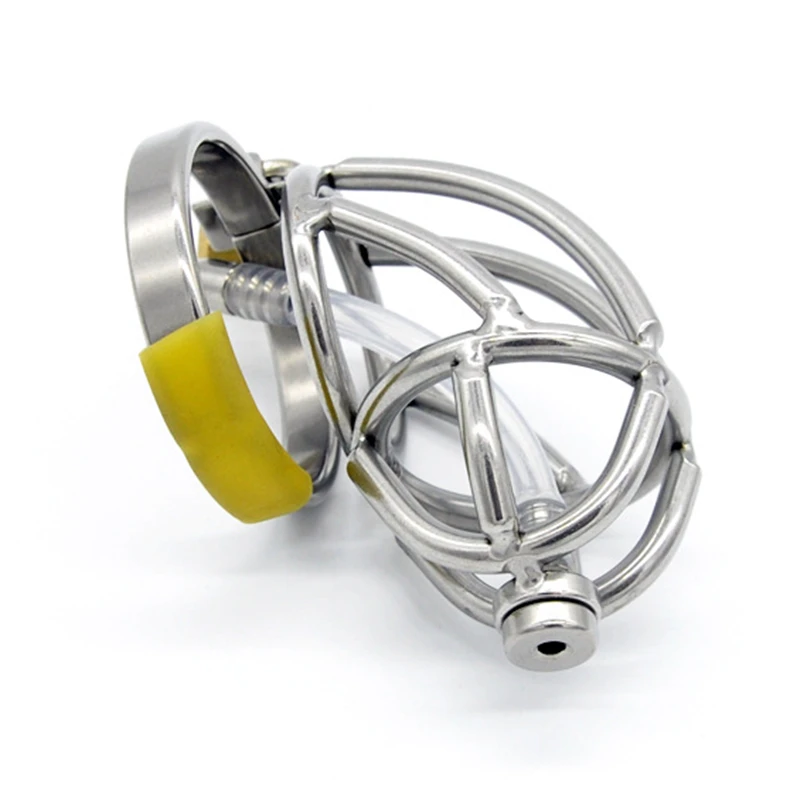 Stainless Steel Male Chastity Device with Urethral Catheter,Cock Cage,Penis Rings,Virginity Lock,Penis Sleeve,Sex Toys for Men