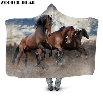 

Cool Animal 3D Print Hooded Blanket Throw Plush Wearable Bedding Horse Couple Fashion Home Soft Office Adults Casual Warm Coat