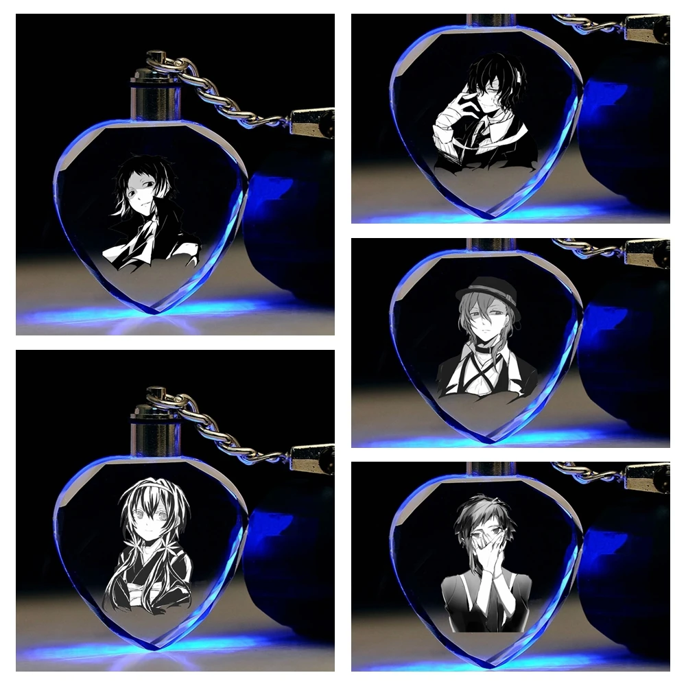 

IVYYE 1PCS Stray Dogs Heart shaped Anime LED Key Chains Figure Keyring Crystal Toy Keychain Light Keyholder Unisex Gifts NEW