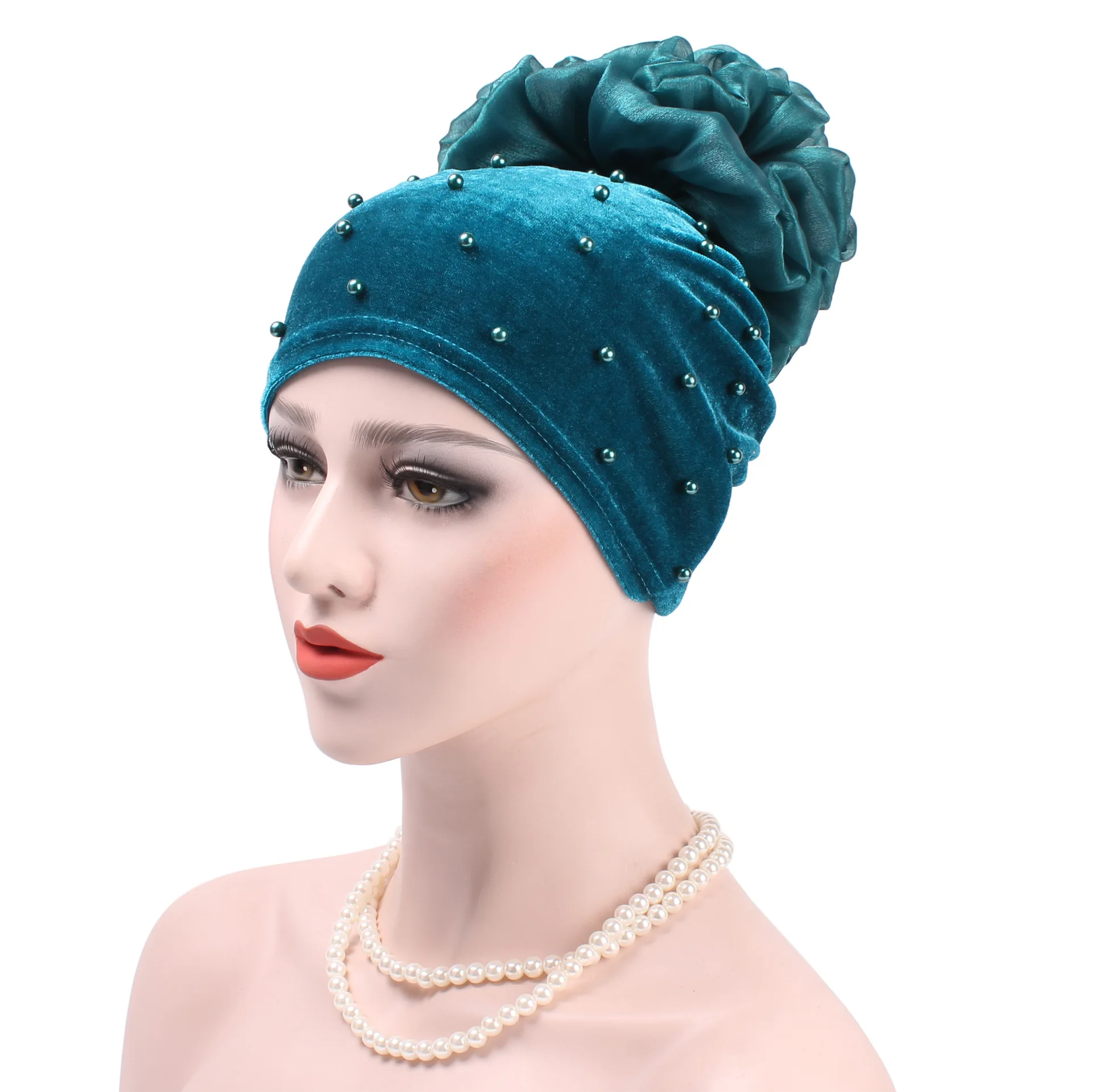 Новое мусульманское платье женская шляпа Baotou чистый цвет хлопковый вельветовый гвоздь жемчужная шляпа с цветами после капюшона шапка-Тюрбан Хиджаб - Цвет: 10